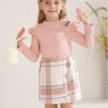 Patgoal Baby Girl Outfit – 3-Piece Ruffled Long Sleeve Top, Plaid Skirt, and Beret Set for Fall and Winter