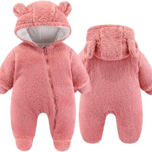 UVIPC Newborn Baby Fleece Footie Snowsuit – Warm Winter Hooded Bear Onesie for Boys and Girls