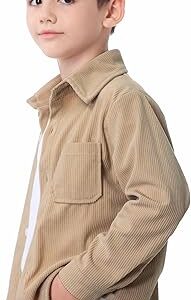 SANGTREE Boys’ Corduroy Button-Down Shirt – Casual Long Sleeve Top for Ages 3-13 Years