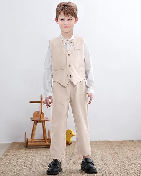 SANGTREE Baby Boys’ Gentleman Outfit Set – Cotton Linen Formal Suit (Ages 3 Months – 9 Years)